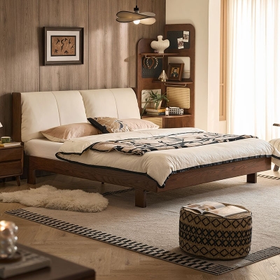 Mid-Century Modern Leather Headboard Bed